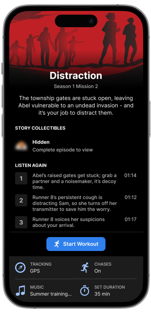 Screenshot of Mission details for Distraction, with blurred out story collectible